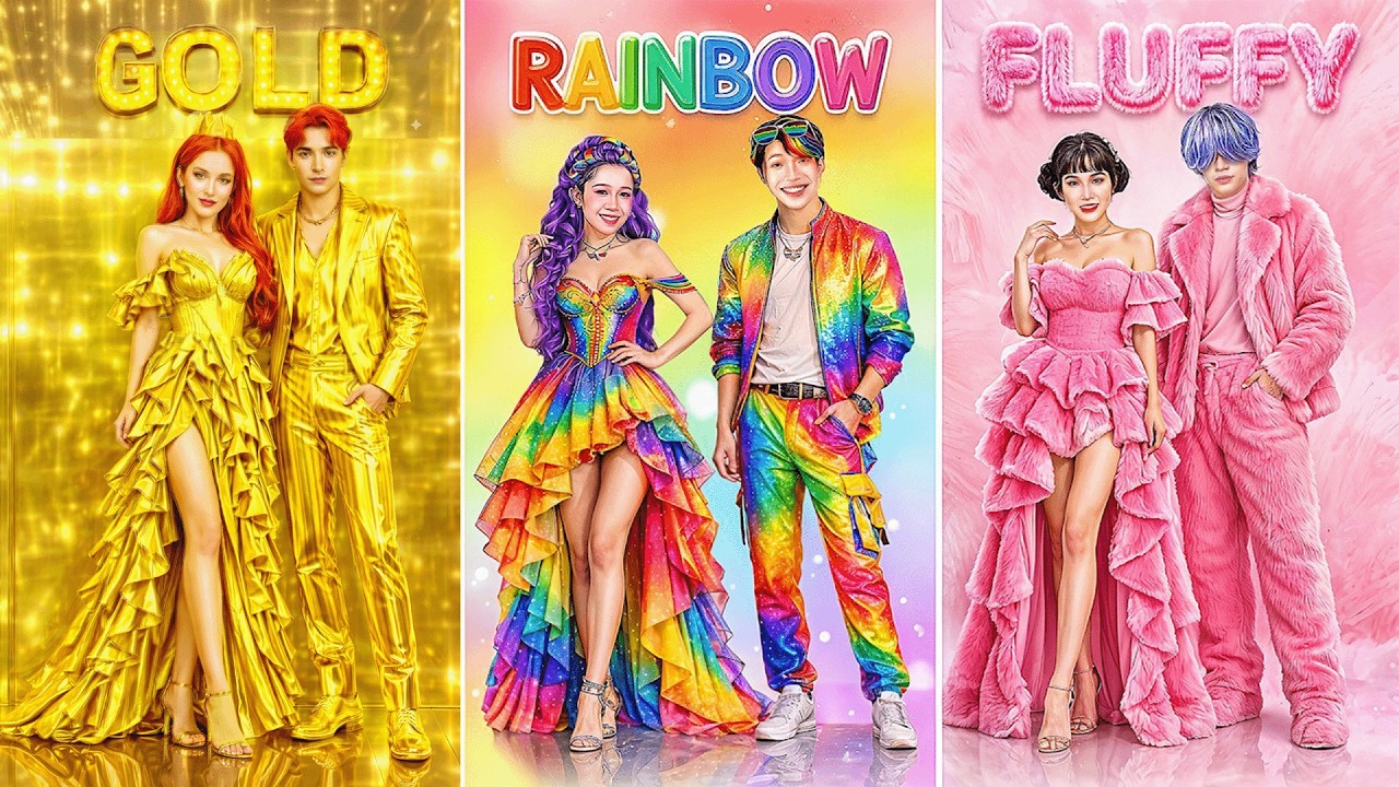 Moda K-Pop Demon Hunters: Parejas Gold vs Rainbow vs Fluffy! Huntrix VS Saja Boys | BomBomBop ESP