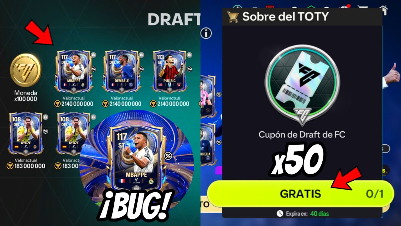 ¡CONSIGUE YA! 50 CUPONES DE DRAFT GRATIS + NUEVO BUG DE LOS TOTY EN FC MOBILE 26