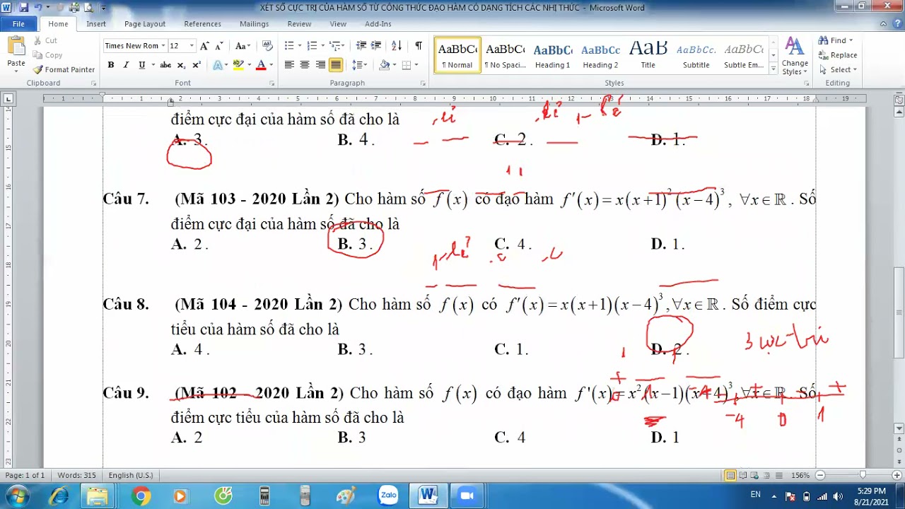 HD TÌM SỐ CỰC TRỊ DỰA VÀO CÔNG THỨC ĐẠO HÀM