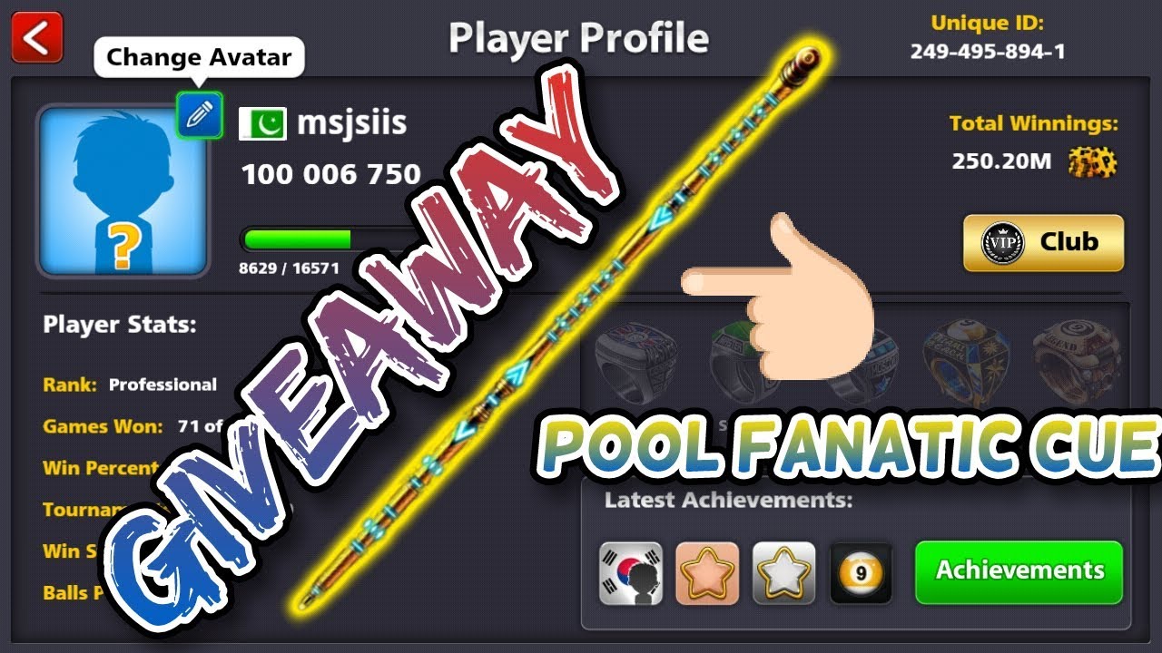 FREE 100M COINS+POOL FANATIC CUE!|8 Ball Pool Giveaway|
