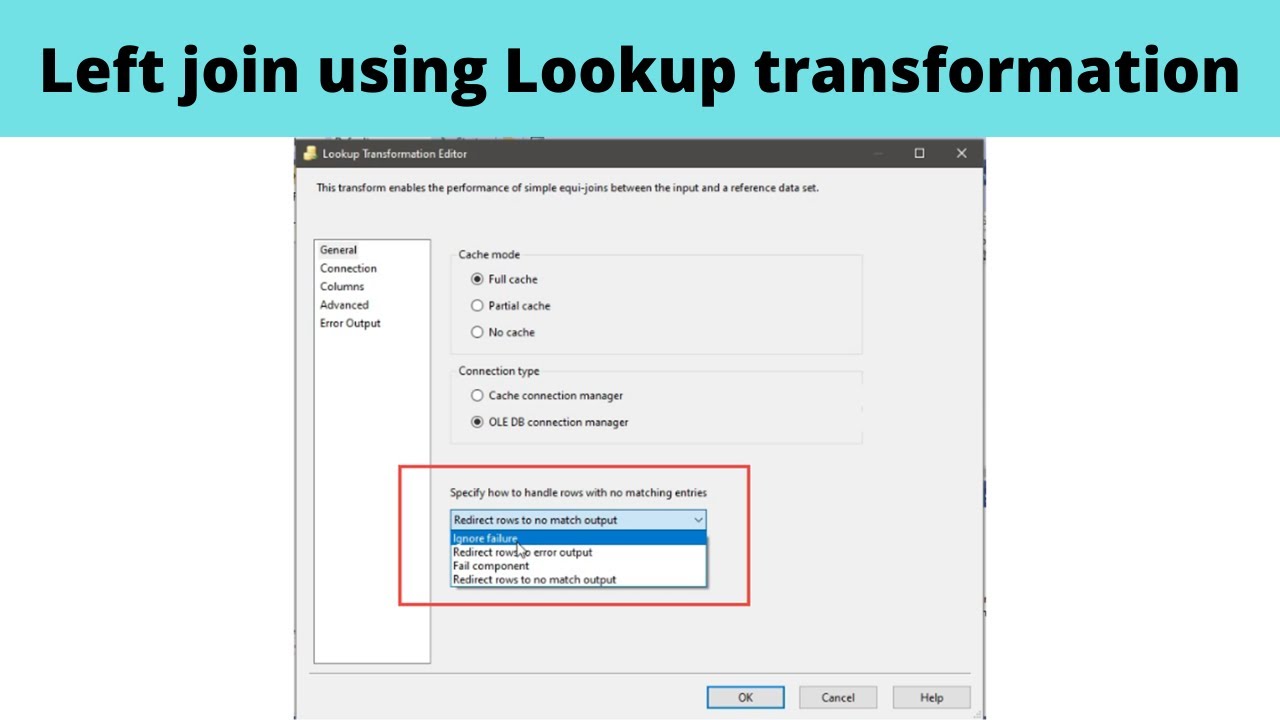 11 Left join using Lookup transformation | SSIS lookup transformation