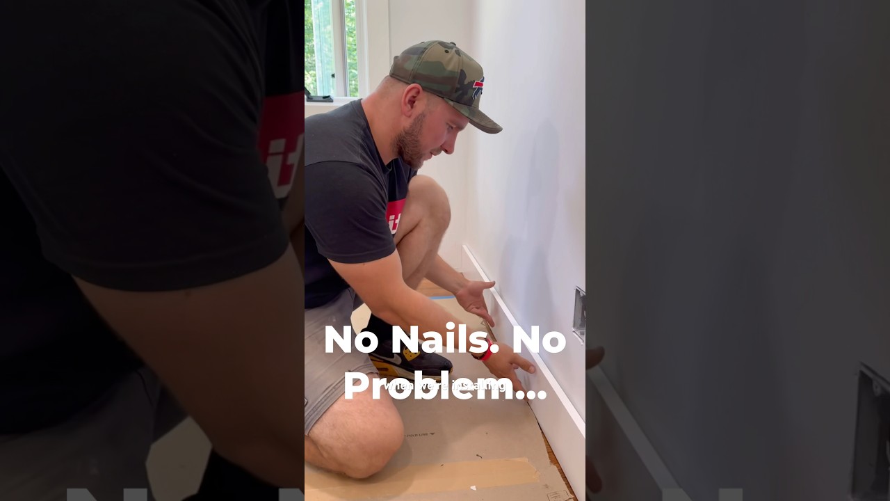 The BEST Way to Install Baseboard Trim! No Nails! #diy #tools #construction