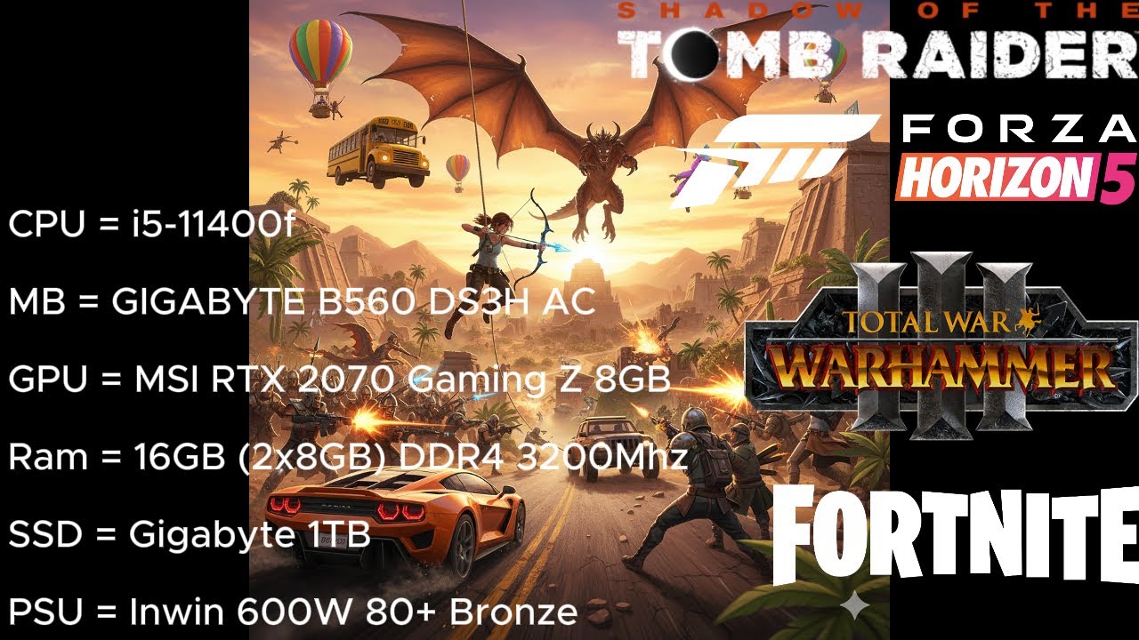 Benchmark i5-11400f RTX 2070 16GB DDR4 3200Mhz Built-in-benchmark games only No Commentary