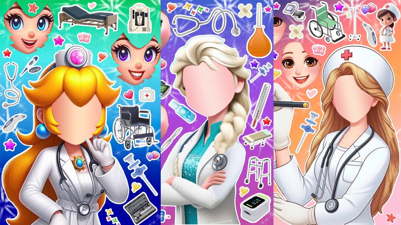 ディズニープリンセス DIY Frozen Sticker Book Disney Princess Elsa, Ariel & Peach More in Doctor Fashion! #エルサ