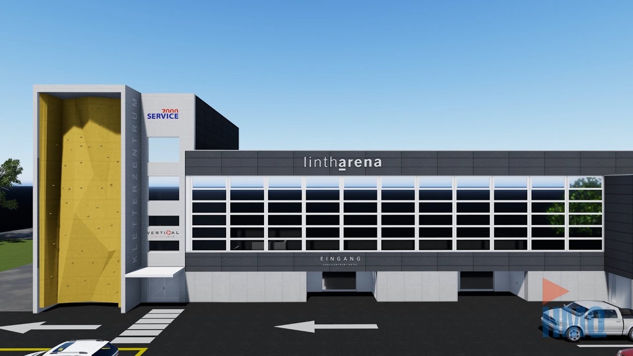 Näfels, Sportzentrum Lintharena, 3D-Modellierung aus Gebäudeaufnahme