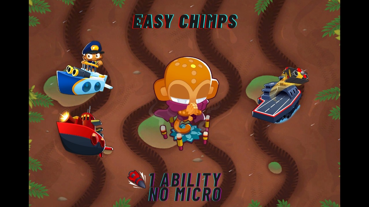 BTD6 Muddy Puddles CHIMPS Easy Guide(1 Ability, No Micro) [SUB]