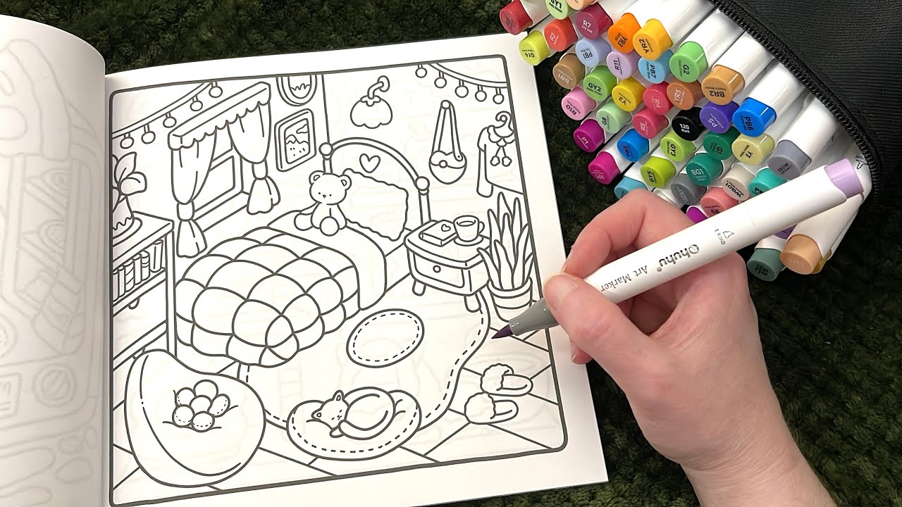 ASMR Color With Me | Cute Relaxing Bedroom Scene (whispered, marker sounds)