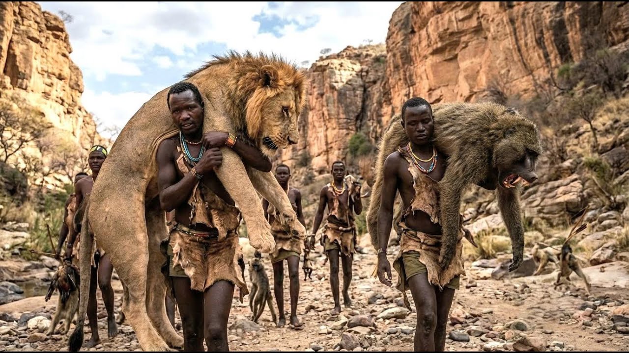 Hunting and Survival: The Hadzabe Tribe Encounters an African Lion