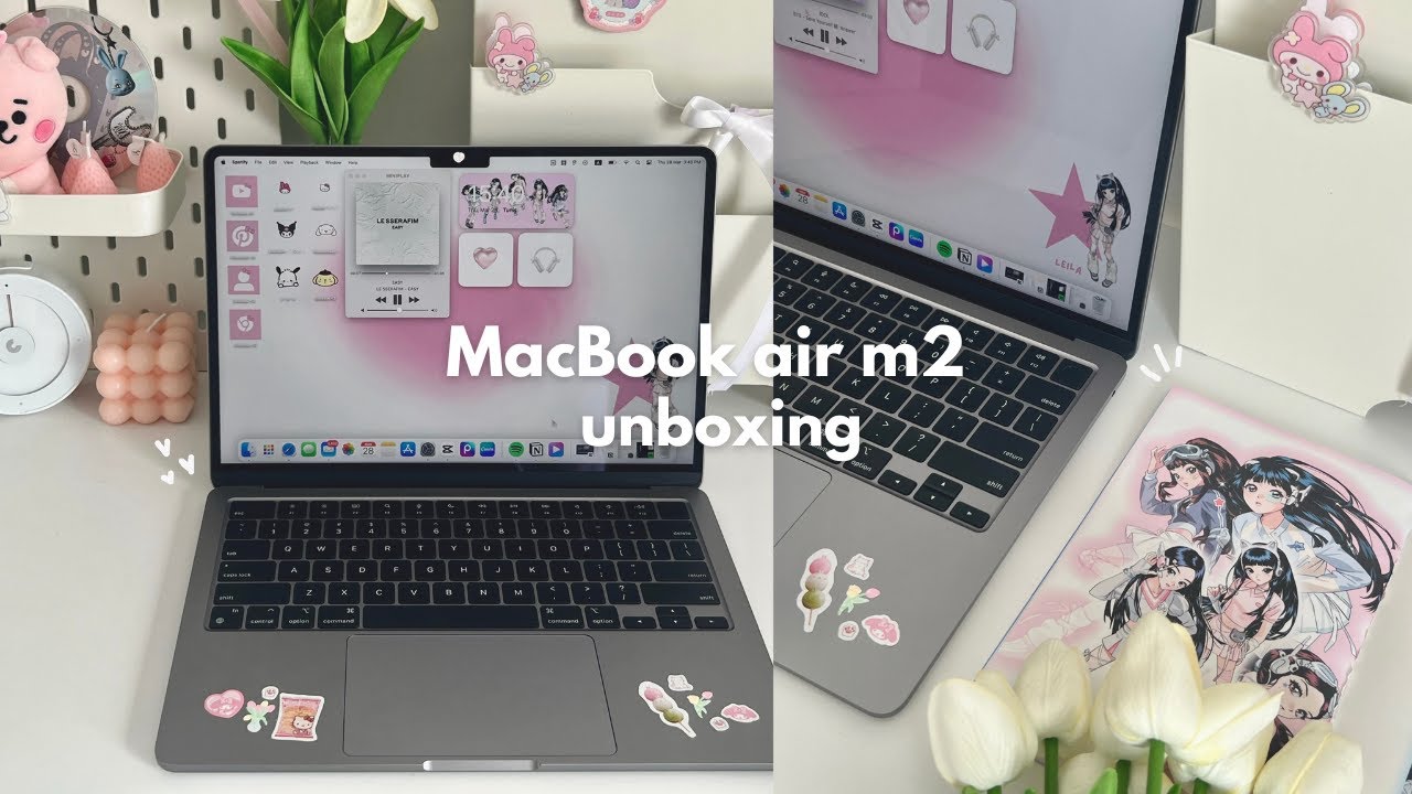 MacBook Air m2 unboxing 💻 setup, aesthetic customizing and decorating (asmr)