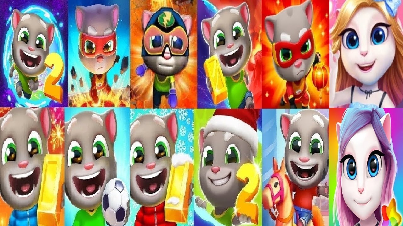 TALKING TOM GOLD RUN1Chinese Version VS 2  TOM FUN FAIR Hero Dash crazy ANGELA dress up COLOR SPLASH