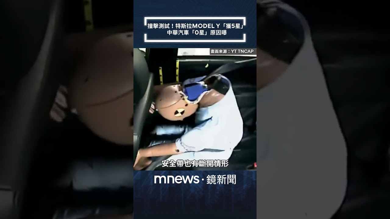 撞擊測試！特斯拉MODEL Y「獲5星」　中華汽車「0星」原因曝｜#shorts #鏡新聞