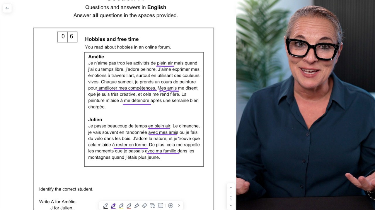 AQA GCSE French Higher Level Reading Exam - Section A