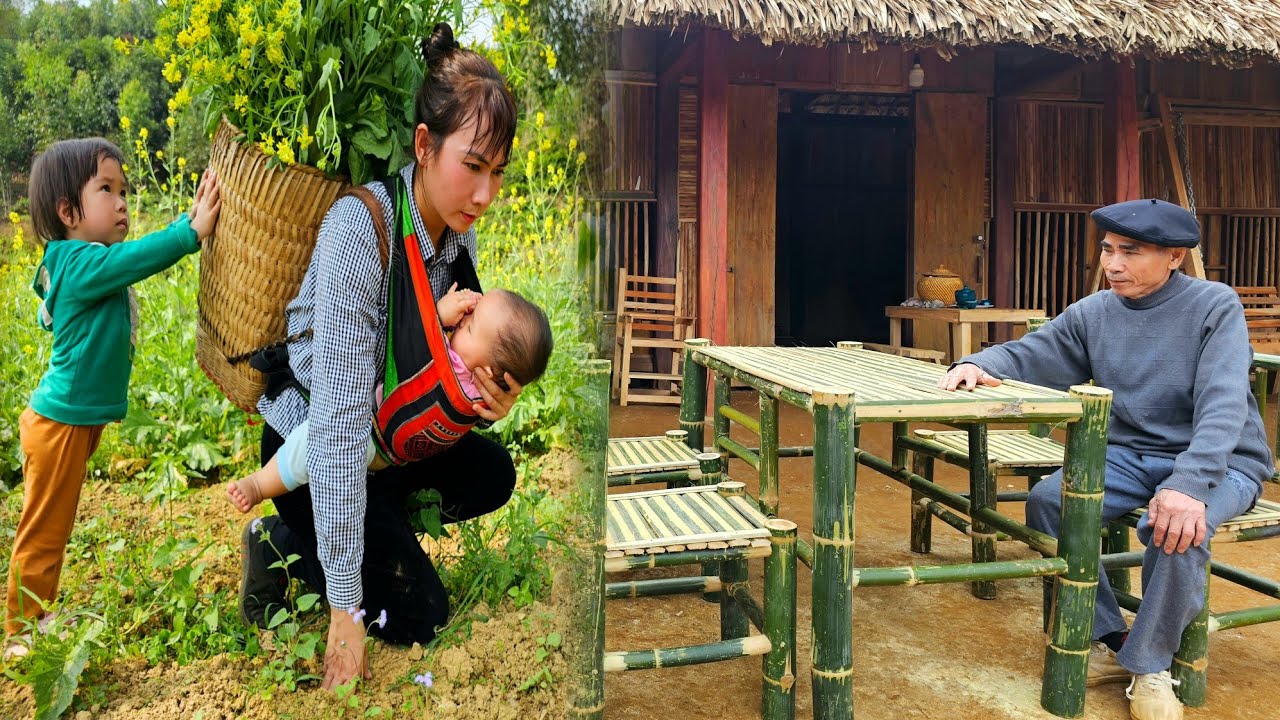Single mother: Picks vegetables to sell - Grandfather makes bamboo tables and chairs | Ly Phuc Binh