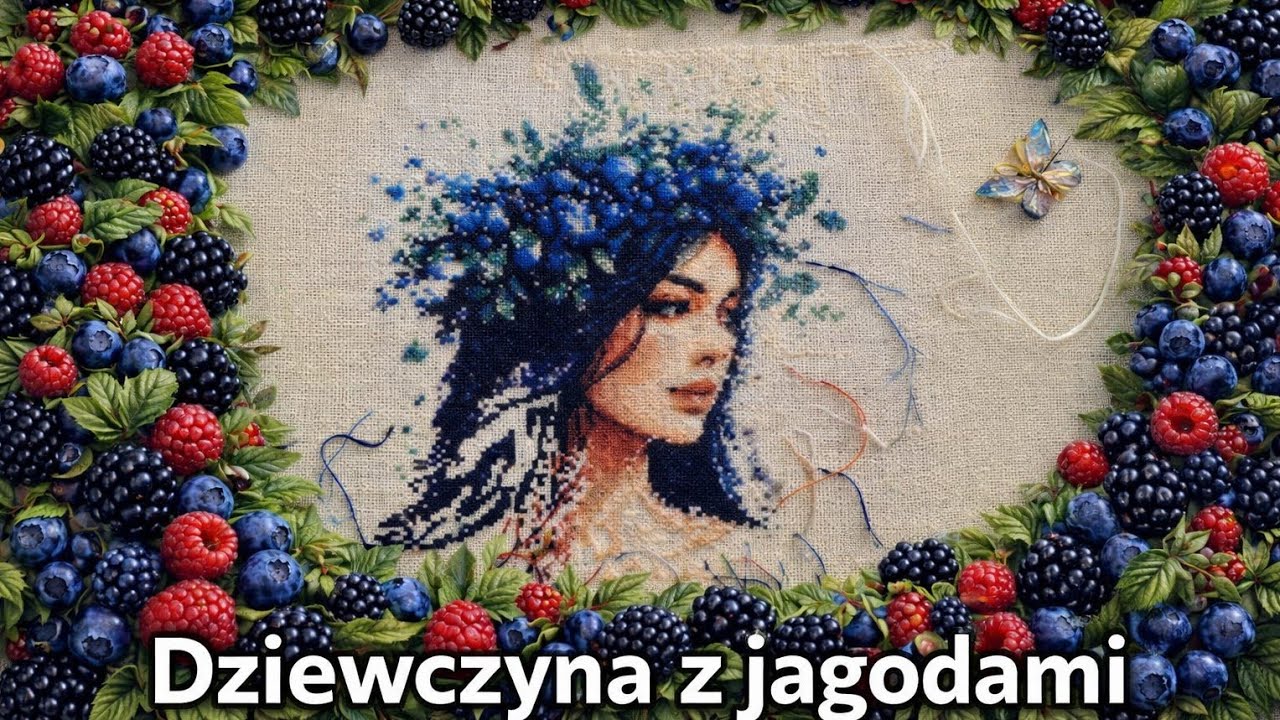 Haft i codzienne drobiazgi. Dziewczyna z jagodami.