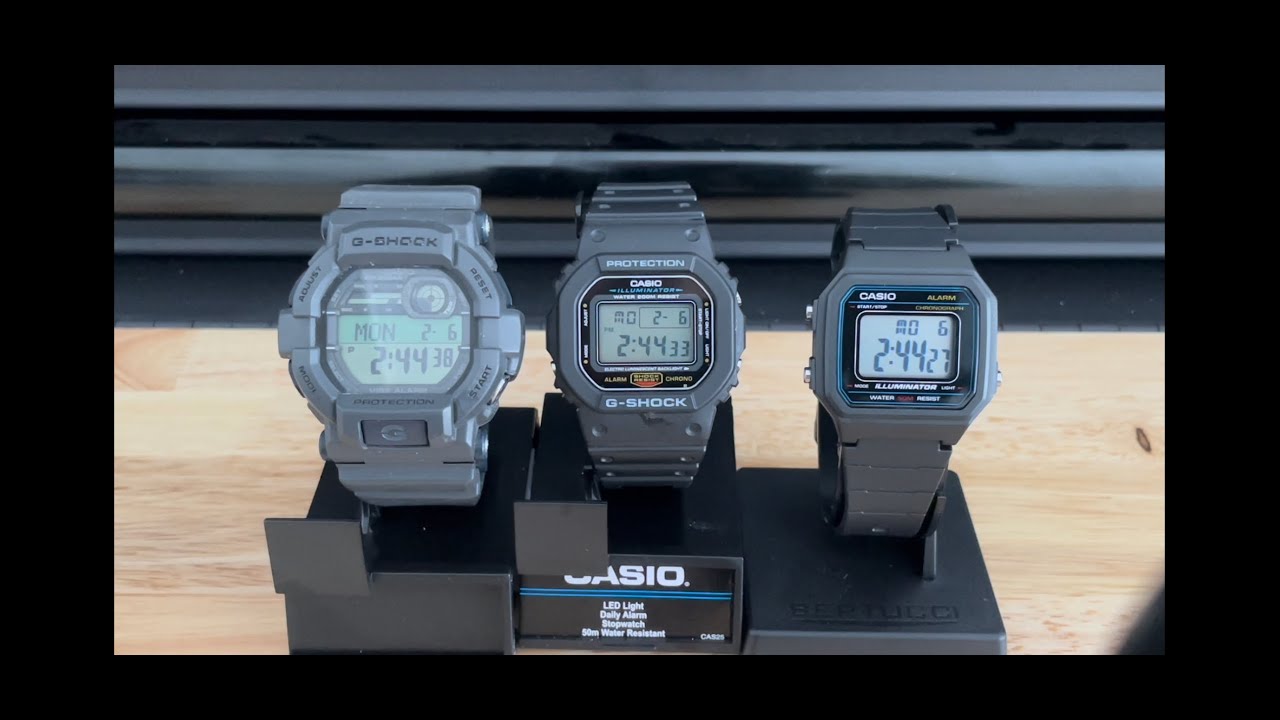 A Casio Trio:  G-Shock DW5600 E, GD350-8 and W-217H Quick Comparison.