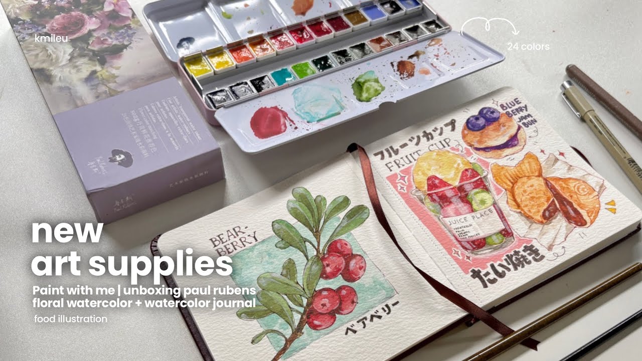 ົཽ⁎⁺new art supplies again - paint with me using paul rubens floral watercolor | food illustration⁎⁺