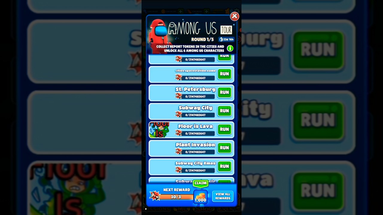 Subway surfers x Among us Collab 2025 | Among us tour with all cities | #subwaysurfers