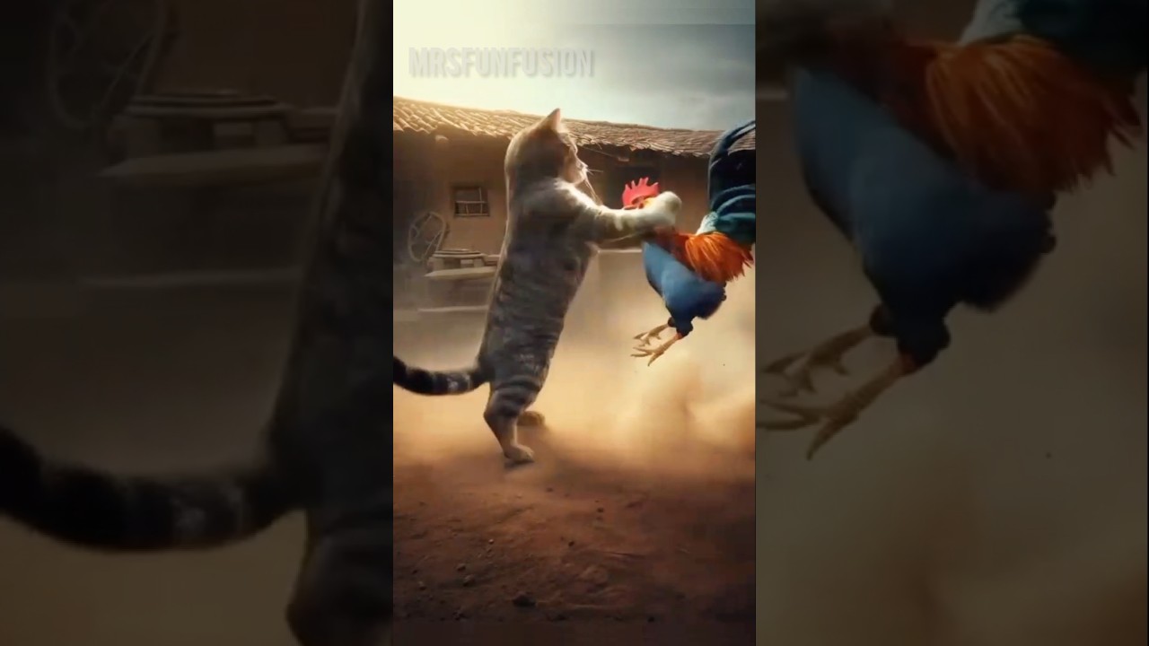 Cat And Rooster Fight With Other Magic |#animalfight#babyanimal#viralanimal