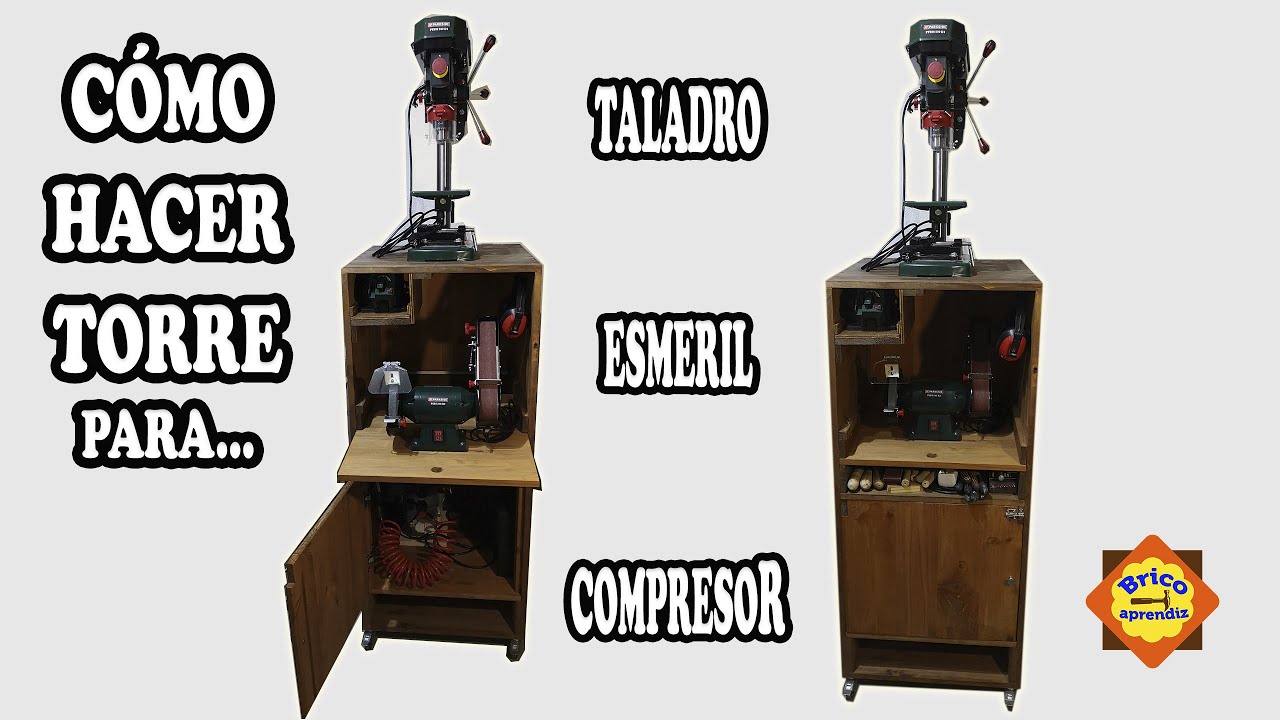 MUEBLE para TALADRO DE COLUMNA, ESMERIL Y COMPRESOR - Bricocueva 8