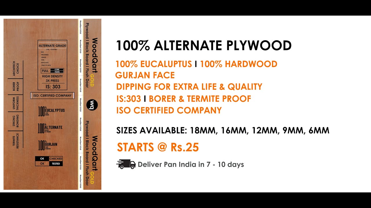 WoodQart Alternate Plywood I Lucknow I 100% Eucalyptus Core I Gurjan Face I IS:303 I Full Core Panel