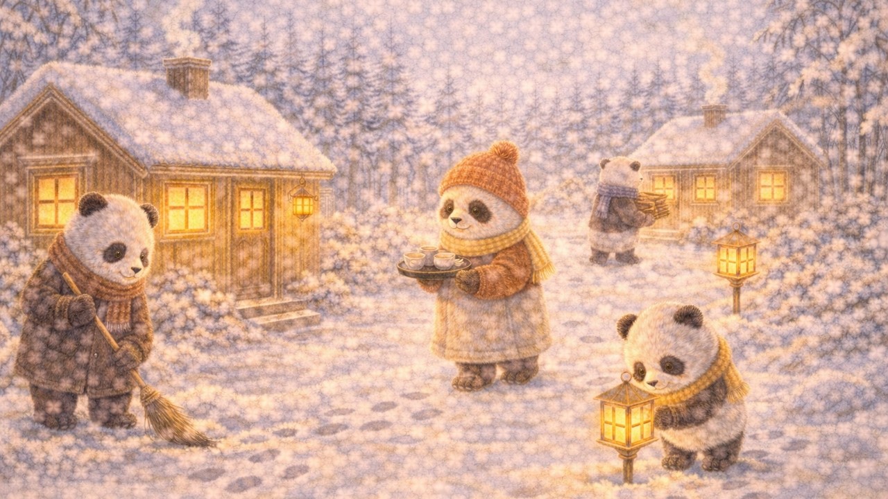 Quiet Panda Village | Little Panda Routines on a Quiet Winter Day | Relaxing Music