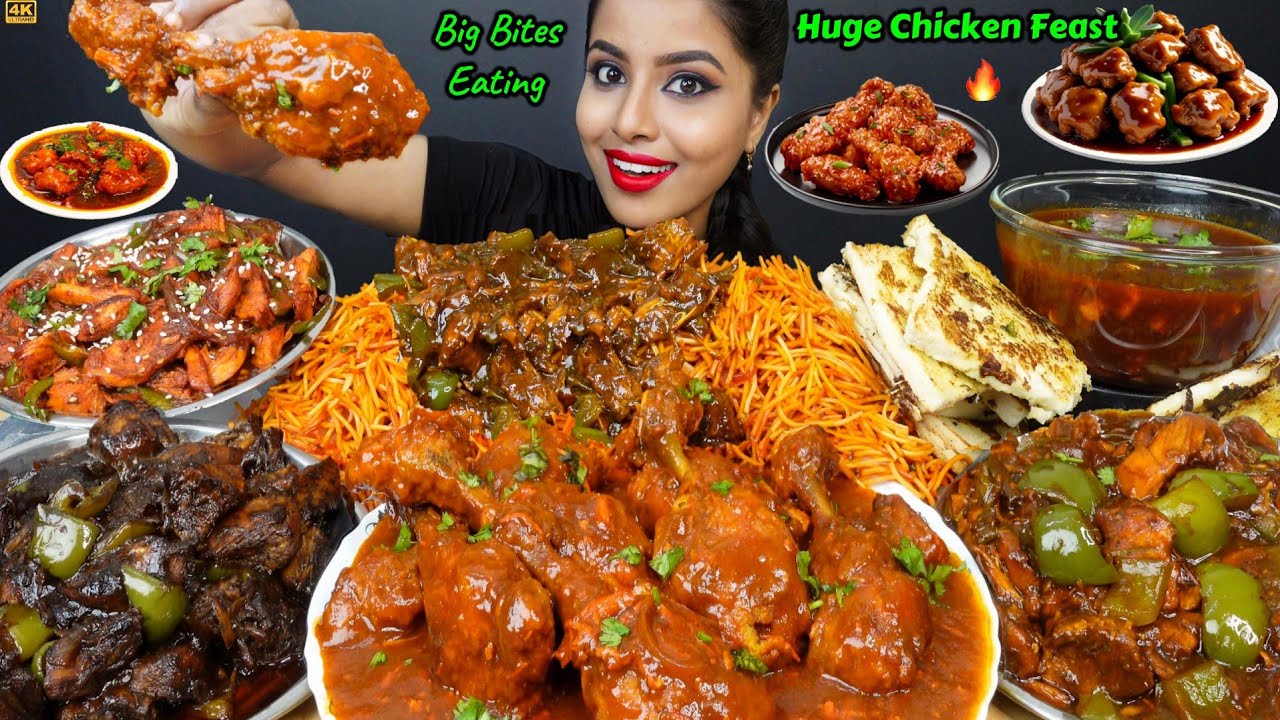 ASMR Eating Spicy Dragon Chicken,Chinese Chicken,Fried Rice,Leg Piece,Noodles ASMR Eating Mukbang