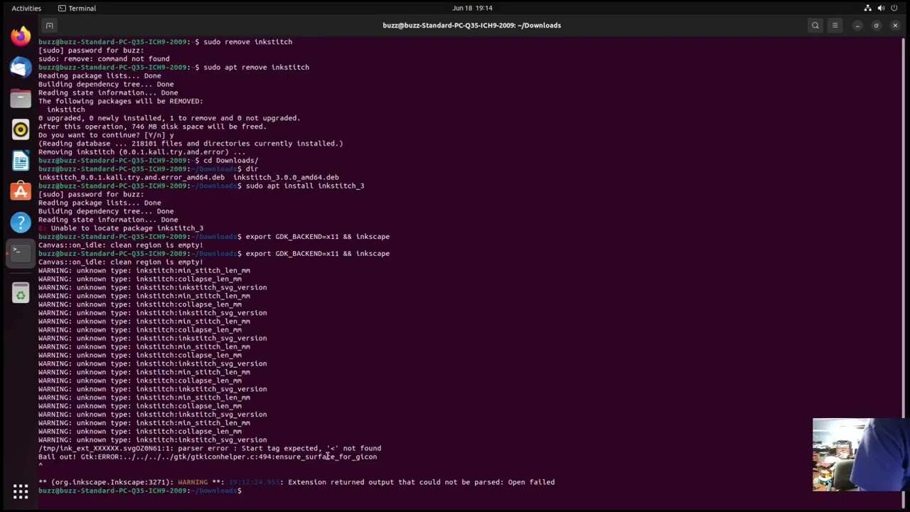 Inkstitch 3 - troubleshooting Linux problems, params fails to launch