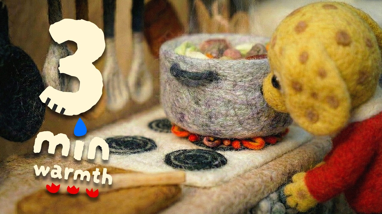 Waiting for Soup 🍲 Cozy ASMR with Rain & Piano | Felt Animation (3min)