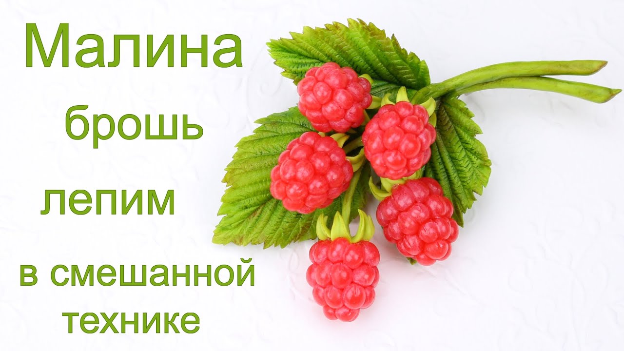 Лепим Малину брошь в смешанной технике холодный фарфор + полимерная глина урок♥