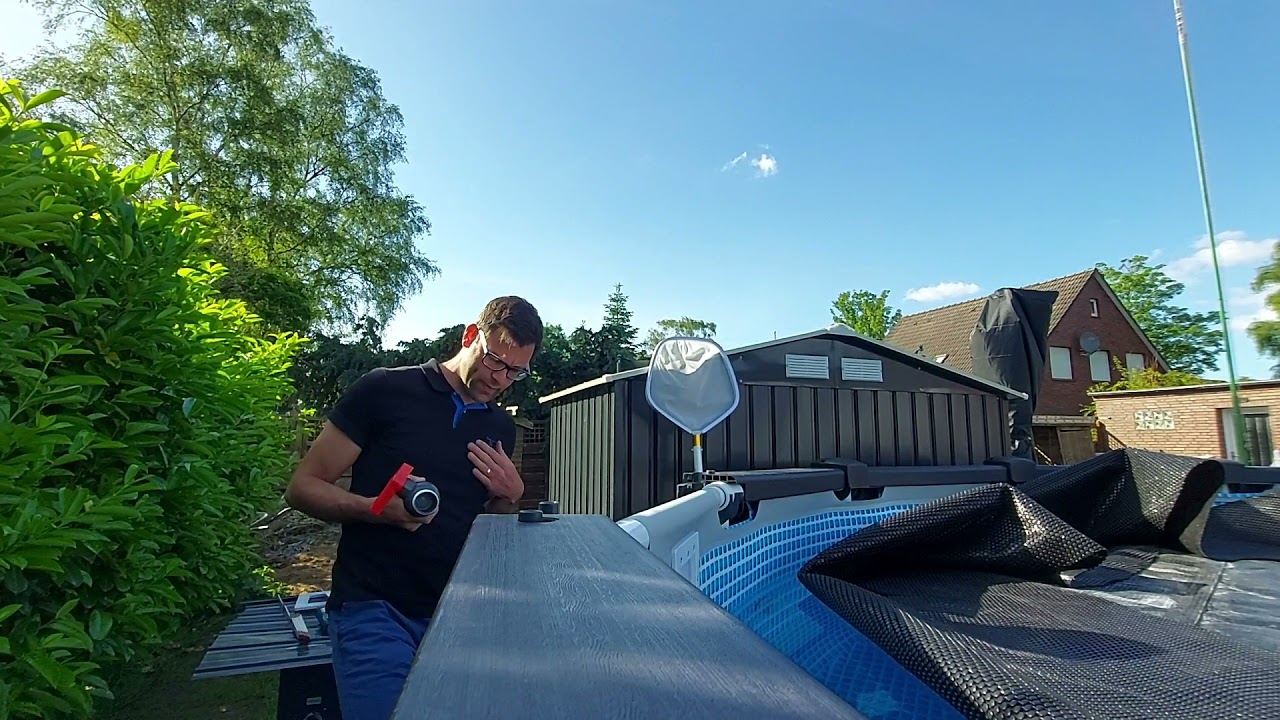Skimmer bei Intex Bestway Pool nachrüsten / einbauen Oberflächenskimmer Test Review build in upgrade
