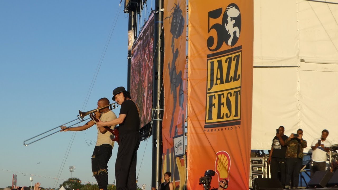 Carlos Santana and Trombone Shorty  at 2019 NO Jazz fest (50th anniv)