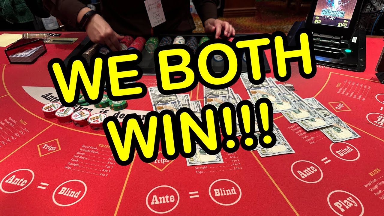 ULTIMATE TEXAS HOLD 'EM in LAS VEGAS! WE BOTH WIN!!