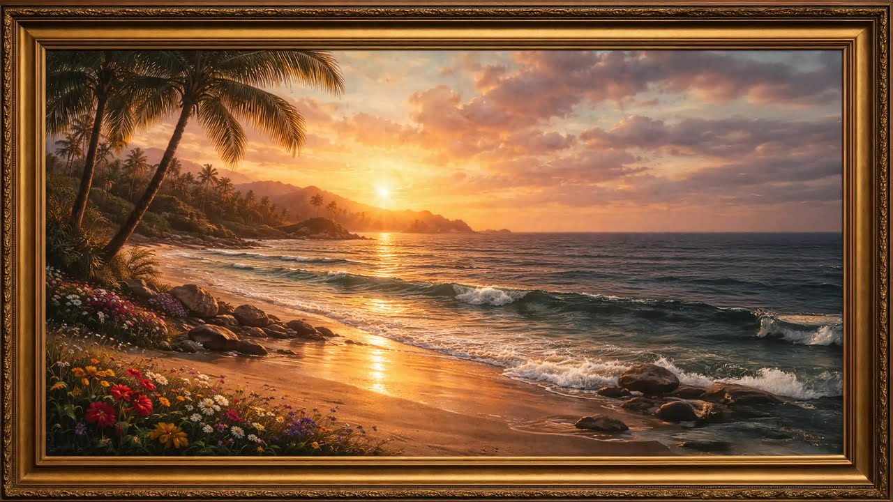 Digital Art With frame OCEAN with sounds of WAVES and Spa music