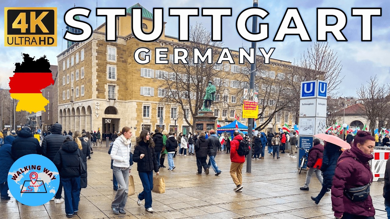 Stuttgart, Germany Walking Tour - Cold Valentine Stroll - 4K 60fps