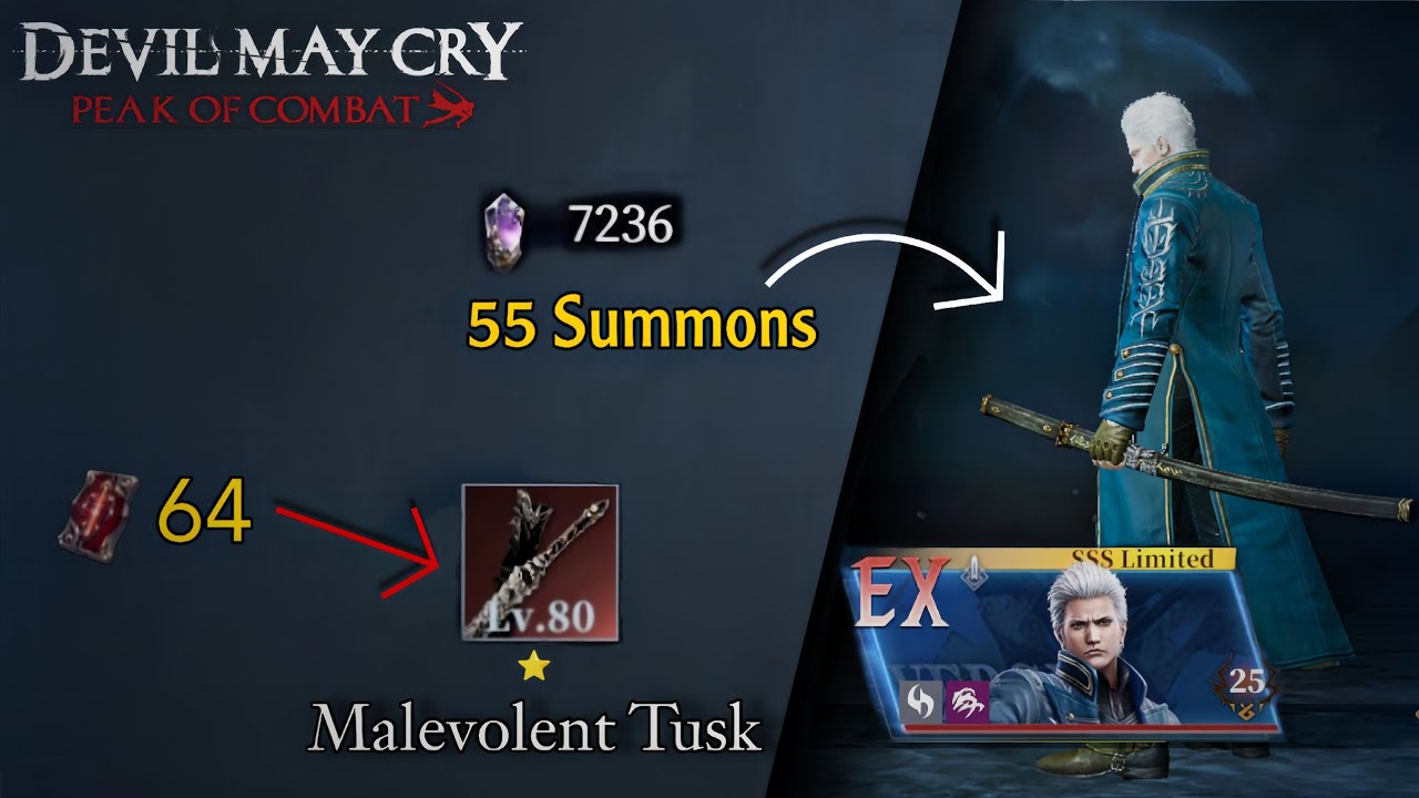 Devil May Cry: poc (finally i got him to EX) 119 Summons on Endless Judgement-Vergil and his weapon