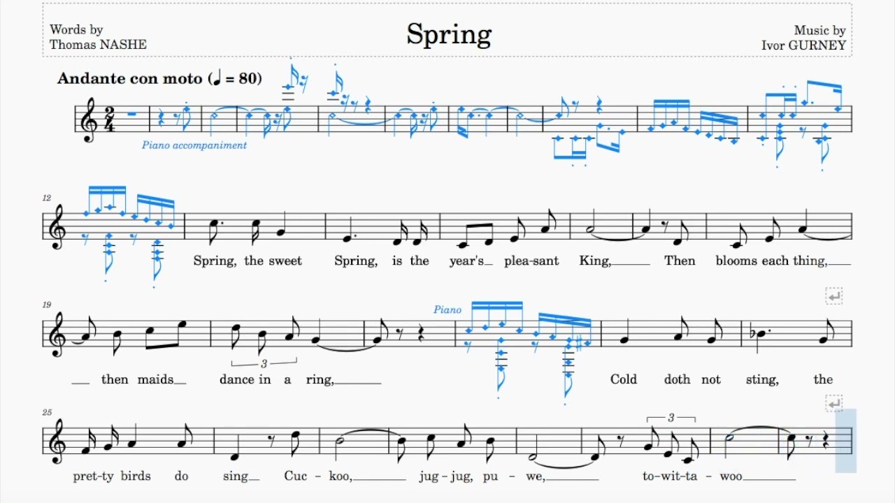 Spring (Gurney) | C Major | ABRSM & Trinity Grade 8 | List C & Group B | 80 bpm | Sing-Along