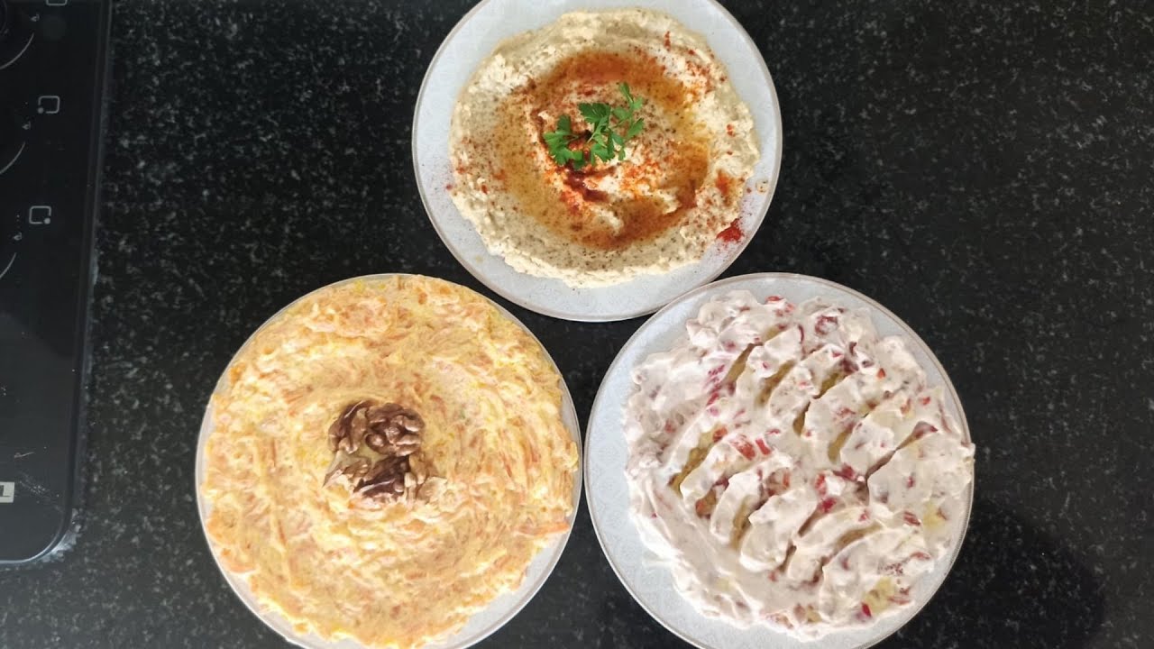 3 ÇEŞİT MEZE TARİFİ [ HAVUÇ TARATOR - HUMUS - YOĞURTLU KÖZ BİBER][YILBAŞI MEZESİ ]