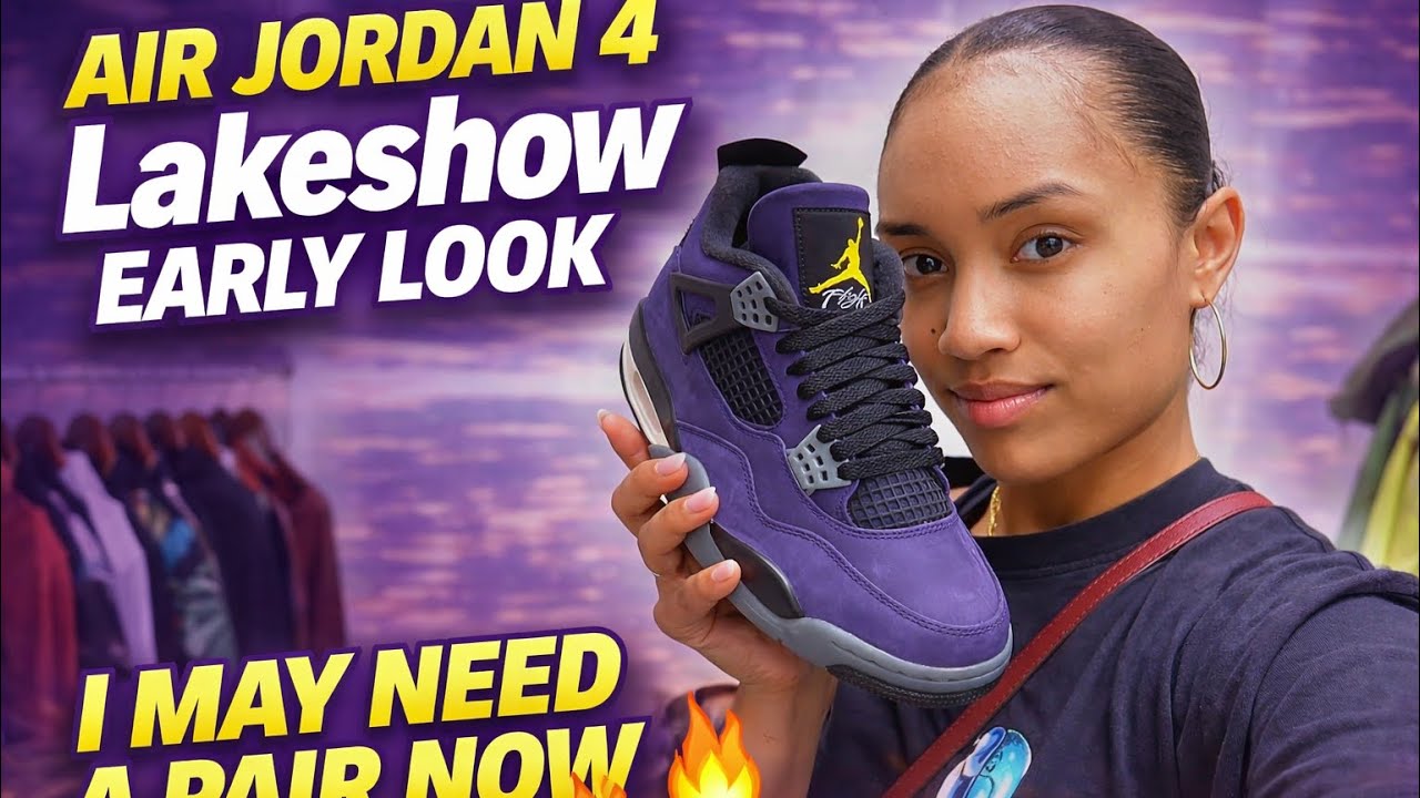EARLY LOOK !! These Look AMAZING In Hand ! Air Jordan 4 Lakers Imperial Purple/Lakeshow