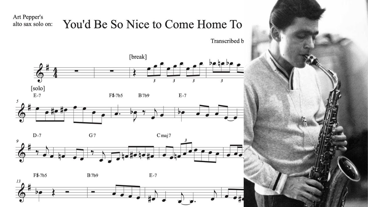 Art Pepper's alto sax solo TRANSCRIPTION on 'You'd Be So Nice to Come Home To' (Eb)