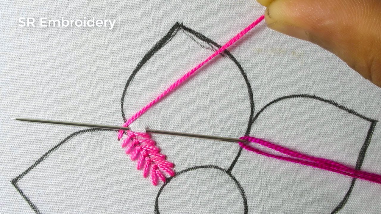 New Hand Embroidery Needle Art Flower Design Two Color Combine Fly Stitch Flower Embroidery Tutorial