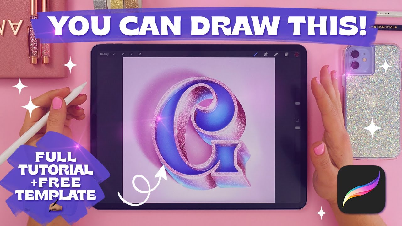 Draw a Glitter Letter in Procreate | Step-by-step Tutorial + FREE Template