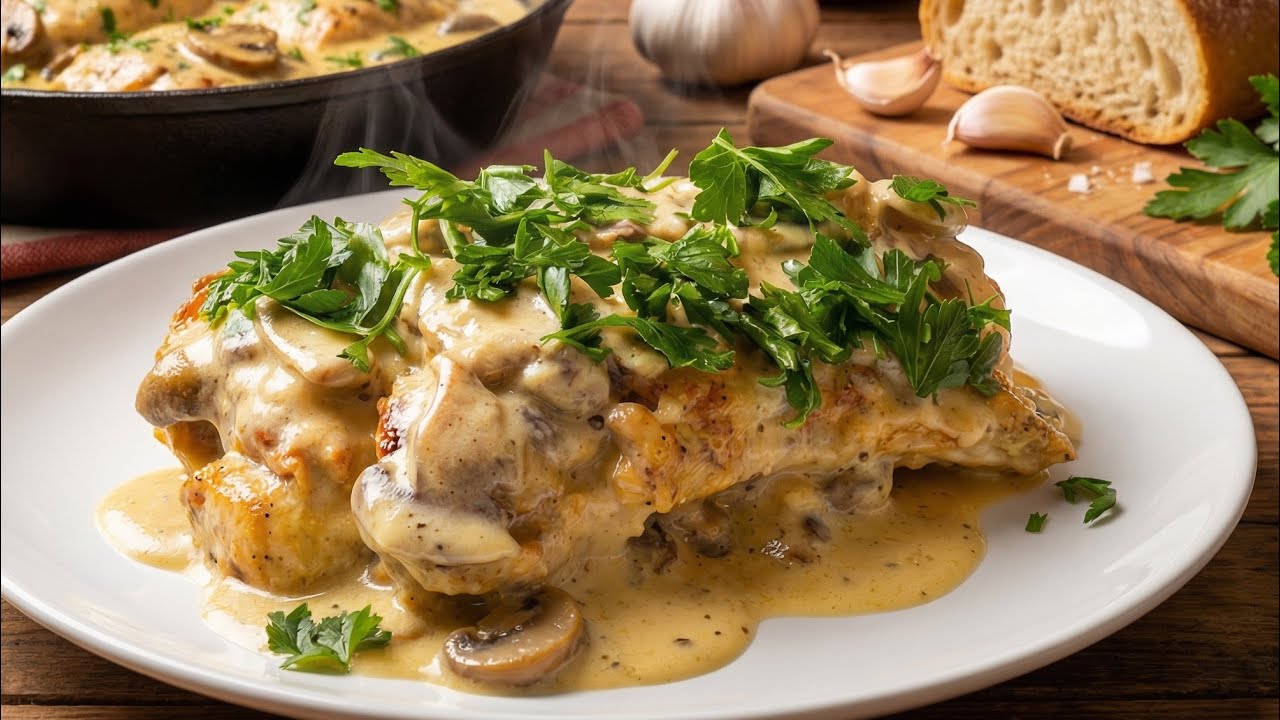 Melt-in-Your-Mouth Chicken in Creamy Garlic Mushroom Sauce