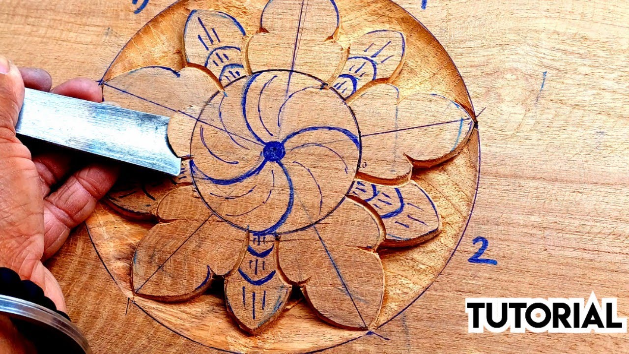 Easy and beautiful flower wood carving tutorial || wood carving by UP wood art