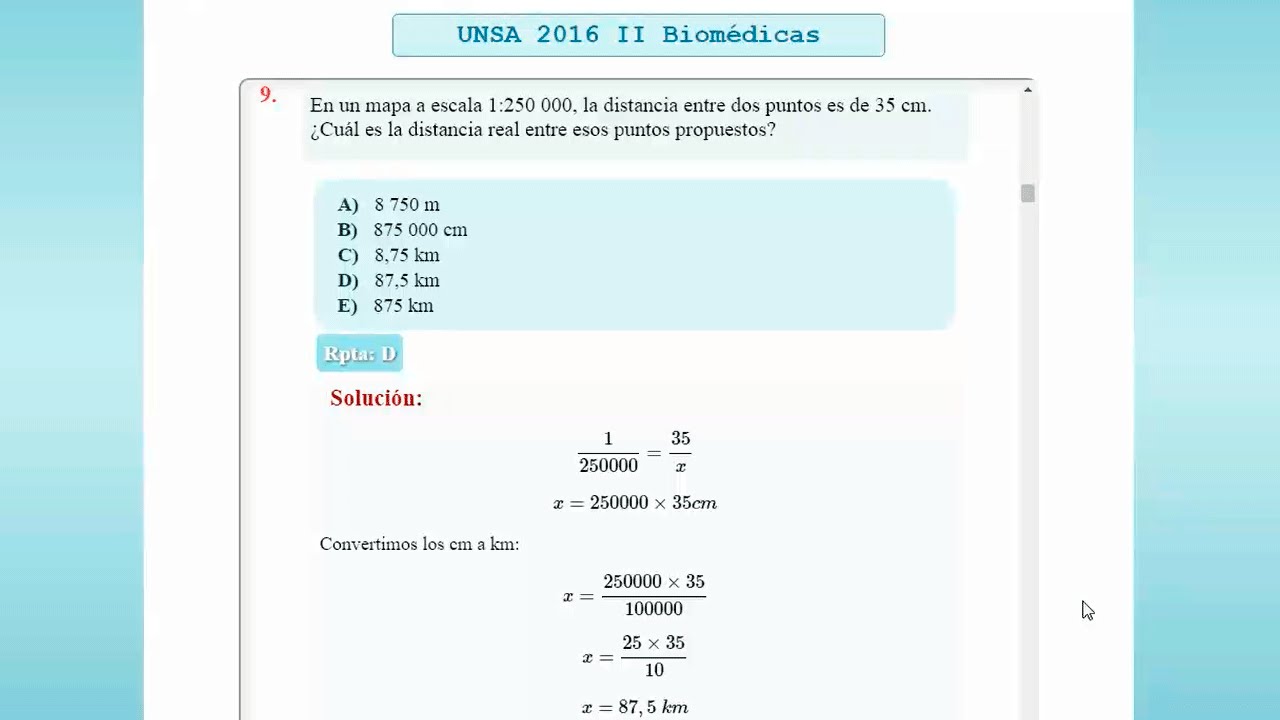 Solución de examen de admisión UNSA 2016 II biomédicas.