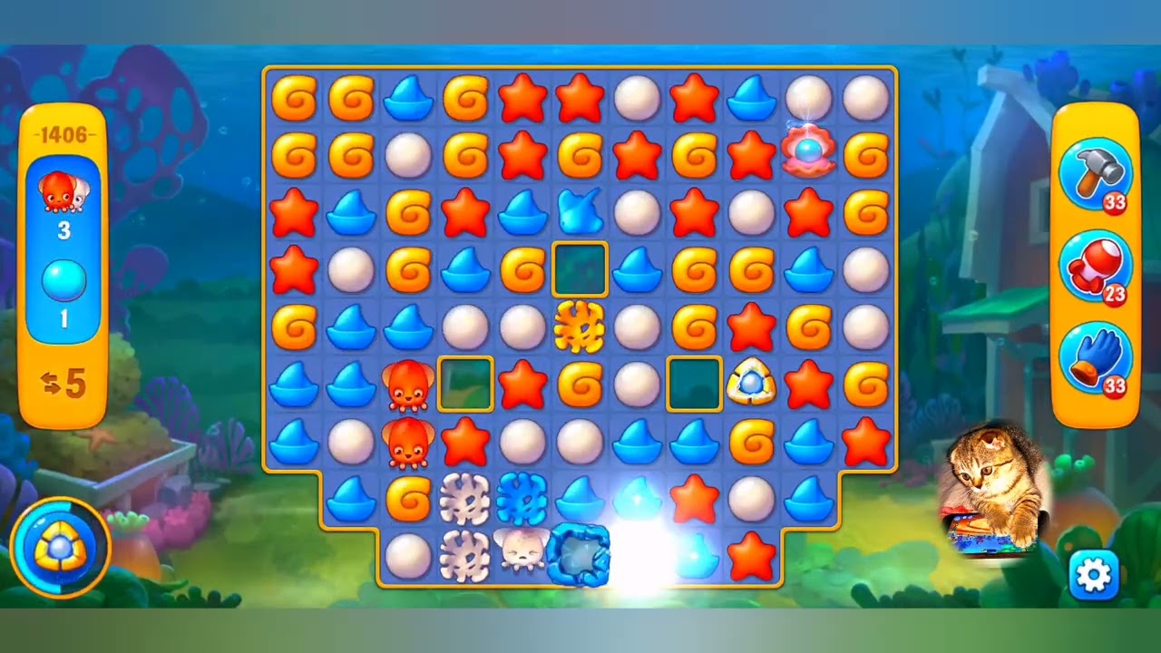 Fishdom,1406 level,no Booster - 1406 уровень, прохождение без бустеров.