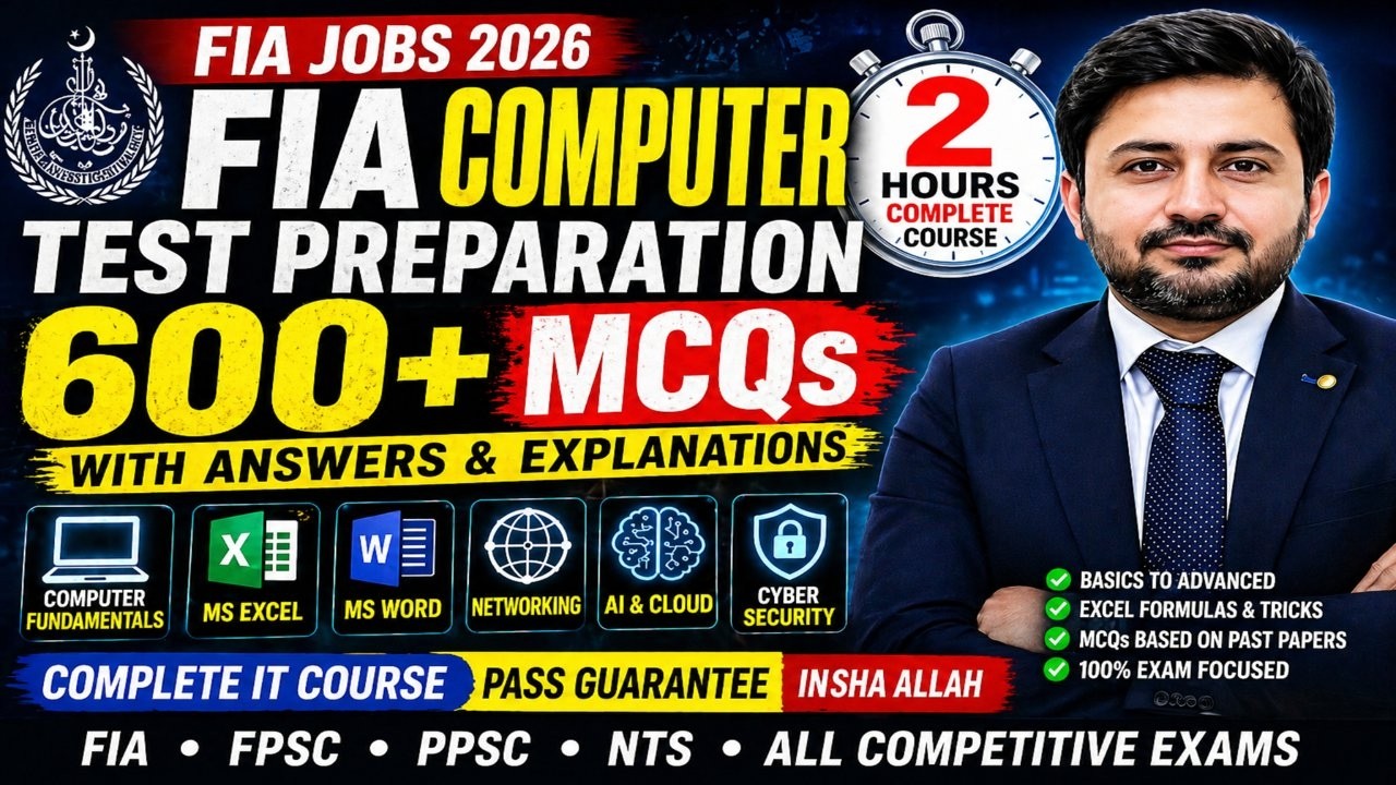 FIA Jobs 2026 Computer IT Written Test Preparation | FIA past paper MCQs with Answers | Free Course
