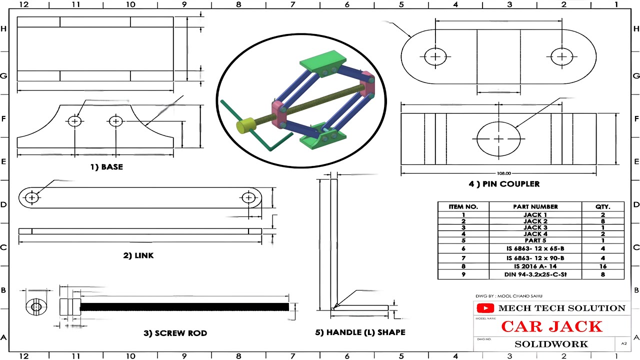 CAR JACK DESIGN IN SOLIDWORK | PART ASSEMBLY STEP BY STEP FULL EXPLAINE IN SOLIDWORK | #solidworks