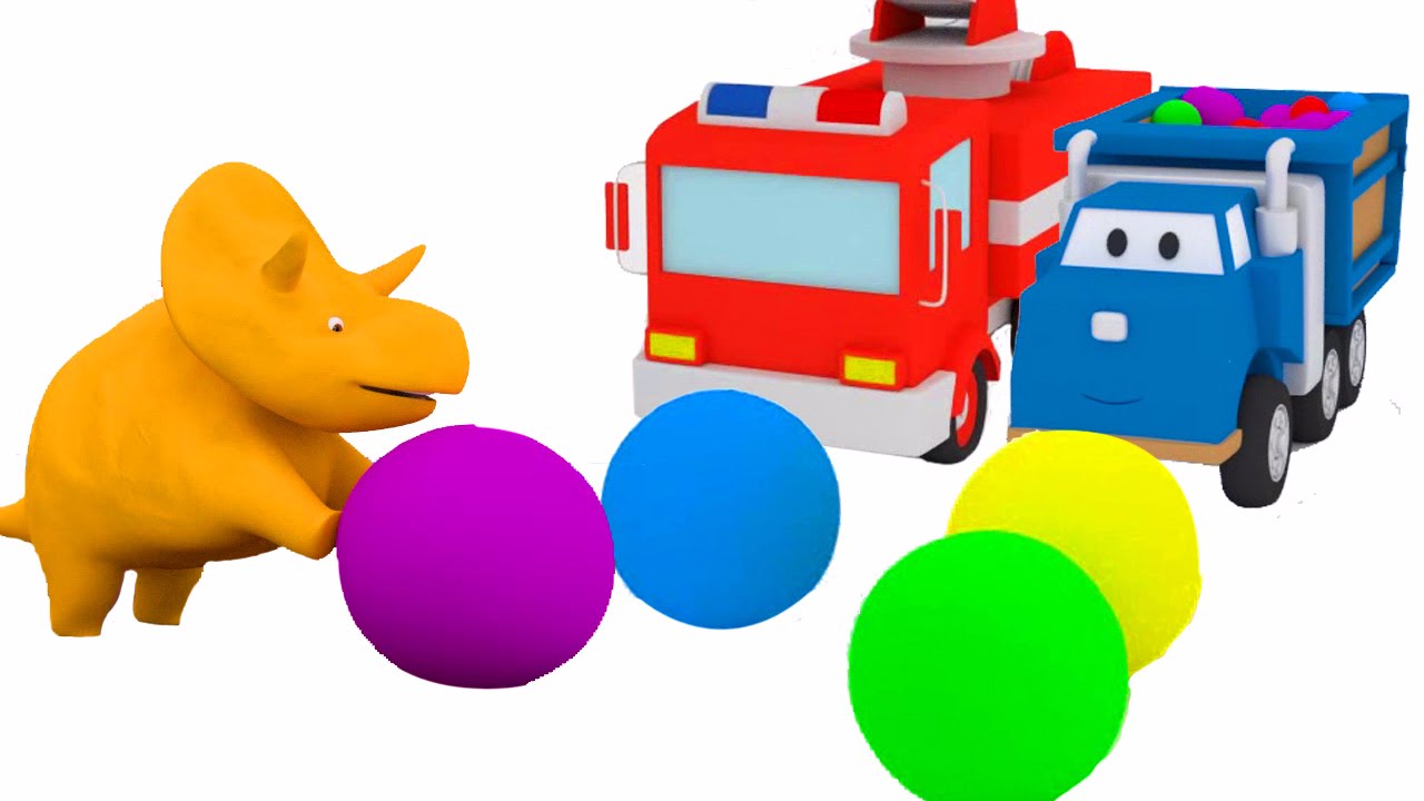 Bolas e Trampolins: aprender os veículos com Dino o Dinossauro | Aprender em português 🎨🦕