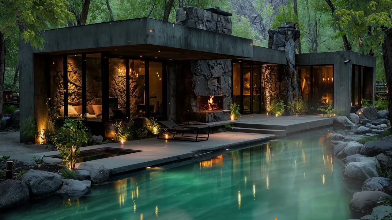 Modern House in Forest with Hot Pool | Relaxing Evening Ambience 🌲✨