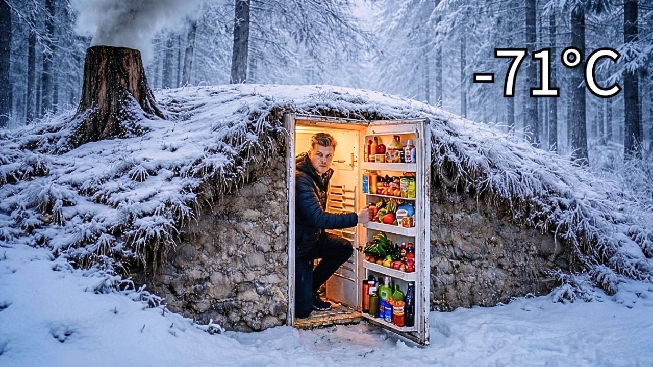 Man Building a Secret Bushcraft Hideout in a Refrigerator During a Blizzard | Extreme Survival